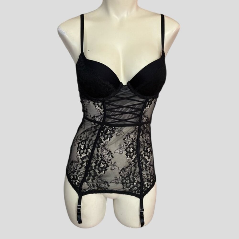 NWT La Senza Black Lace Corset Bustier Lingerie